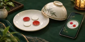 Minh họa điện thoại, đĩa và bốn quân xóc đĩa