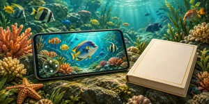 Minh họa điện thoại và cảnh cá dưới đại dương