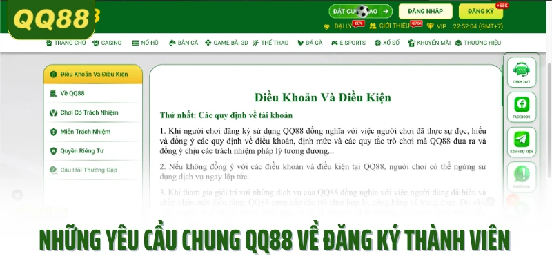 Những yêu cầu chung QQ88 về đăng ký thành viên